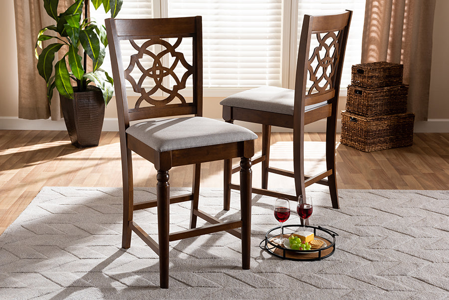 Baxton Studio Oscar Modern and Contemporary Grey Fabric Upholstered and Walnut Brown Finished Wood 2-Piece Counter Height Pub Chair Set