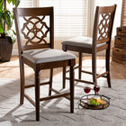 Baxton Studio Oscar Modern and Contemporary Grey Fabric Upholstered and Walnut Brown Finished Wood 2-Piece Counter Height Pub Chair Set