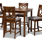 Baxton Studio Verina Modern and Contemporary Grey Fabric Upholstered Walnut Brown Finished 5-Piece Wood Pub Set