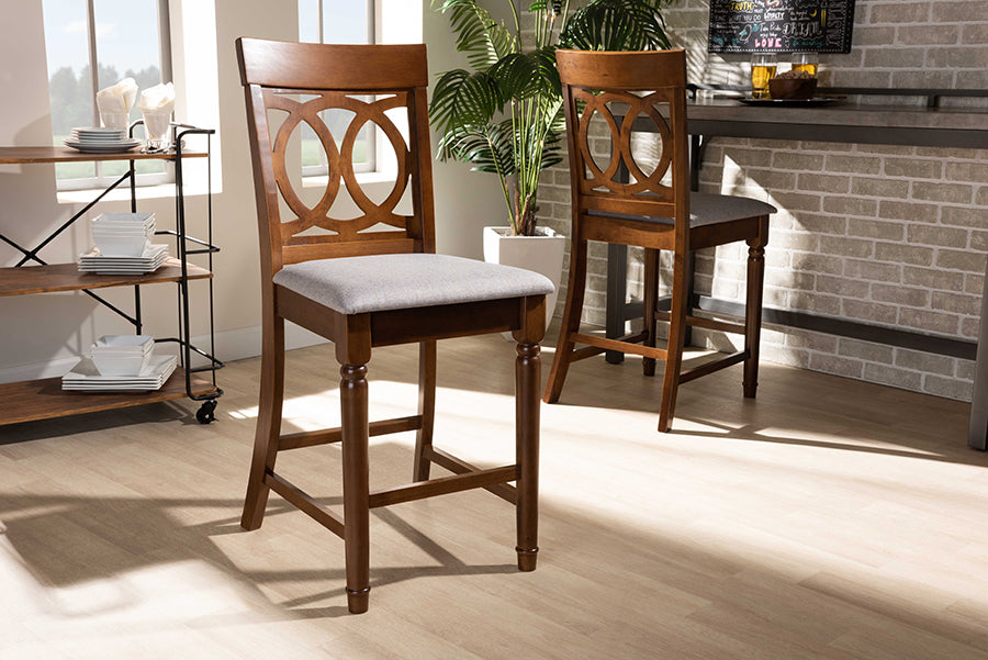 Baxton Studio Violet Modern and Contemporary Grey Fabric Upholstered and Walnut Brown Finished Wood 2-Piece Counter Height Pub Chair Set