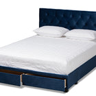 Baxton Studio Caronia Modern and Contemporary Navy Blue Velvet Fabric Upholstered 2-Drawer King Size Platform Storage Bed