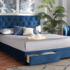 Baxton Studio Caronia Modern and Contemporary Navy Blue Velvet Fabric Upholstered 2-Drawer Queen Size Platform Storage Bed