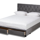 Baxton Studio Caronia Modern and Contemporary Grey Velvet Fabric Upholstered 2-Drawer Queen Size Platform Storage Bed