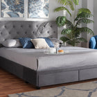 Baxton Studio Caronia Modern and Contemporary Grey Velvet Fabric Upholstered 2-Drawer Queen Size Platform Storage Bed