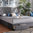 Baxton Studio Caronia Modern and Contemporary Grey Velvet Fabric Upholstered 2-Drawer Queen Size Platform Storage Bed