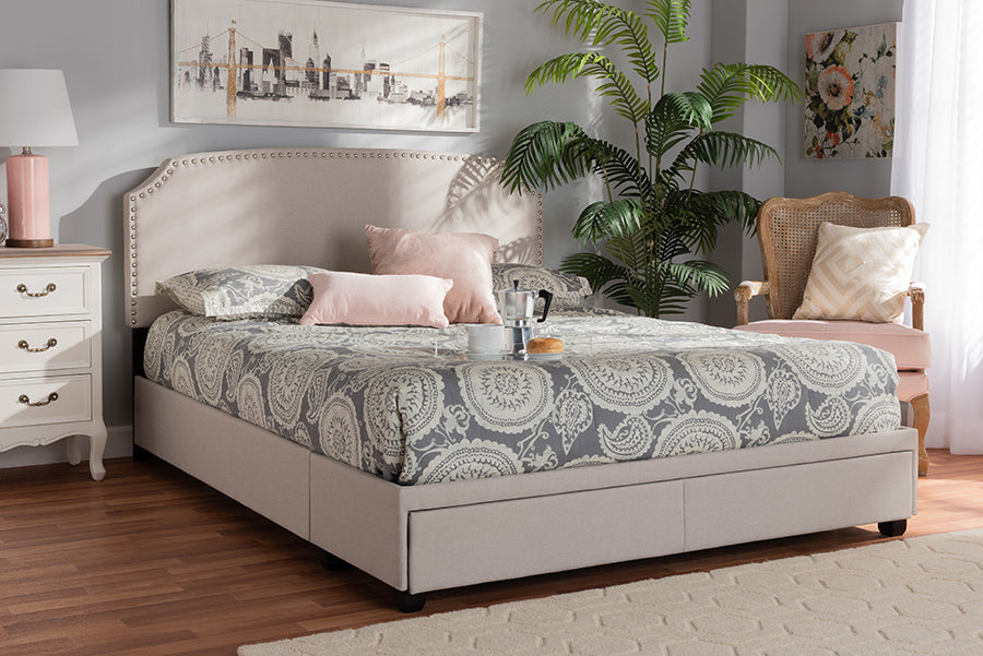 Baxton Studio Larese Beige Fabric Upholstered 2-Drawer Queen Size Platform Storage Bed