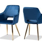Baxton Studio Germaine Glam and Luxe Navy Blue Velvet Fabric Upholstered Gold Finished 2-Piece Metal Dining Chair Set