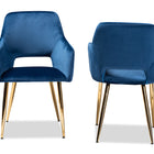 Baxton Studio Germaine Glam and Luxe Navy Blue Velvet Fabric Upholstered Gold Finished 2-Piece Metal Dining Chair Set
