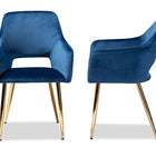 Baxton Studio Germaine Glam and Luxe Navy Blue Velvet Fabric Upholstered Gold Finished 2-Piece Metal Dining Chair Set