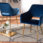 Baxton Studio Germaine Glam and Luxe Navy Blue Velvet Fabric Upholstered Gold Finished 2-Piece Metal Dining Chair Set