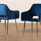 Baxton Studio Germaine Glam and Luxe Navy Blue Velvet Fabric Upholstered Gold Finished 2-Piece Metal Dining Chair Set