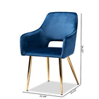 Baxton Studio Germaine Glam and Luxe Navy Blue Velvet Fabric Upholstered Gold Finished 2-Piece Metal Dining Chair Set
