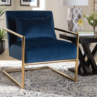 Baxton Studio Mira Glam and Luxe Navy Blue Velvet Fabric Upholstered Gold Finished Metal Lounge Chair