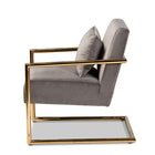 Baxton Studio Mira Glam and Luxe Grey Velvet Fabric Upholstered Gold Finished Metal Lounge Chair