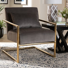Baxton Studio Mira Glam and Luxe Grey Velvet Fabric Upholstered Gold Finished Metal Lounge Chair
