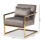 Baxton Studio Mira Glam and Luxe Grey Velvet Fabric Upholstered Gold Finished Metal Lounge Chair