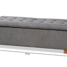 Baxton Studio Roanoke Modern and Contemporary Grey Velvet Fabric Upholstered Grid-Tufted Storage Ottoman Bench