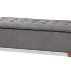 Baxton Studio Roanoke Modern and Contemporary Grey Velvet Fabric Upholstered Grid-Tufted Storage Ottoman Bench