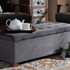 Baxton Studio Roanoke Modern and Contemporary Grey Velvet Fabric Upholstered Grid-Tufted Storage Ottoman Bench