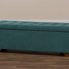 Baxton Studio Roanoke Modern and Contemporary Teal Blue Velvet Fabric Upholstered Grid-Tufted Storage Ottoman Bench