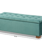 Baxton Studio Roanoke Modern and Contemporary Teal Blue Velvet Fabric Upholstered Grid-Tufted Storage Ottoman Bench