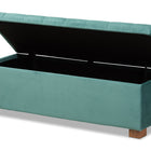 Baxton Studio Roanoke Modern and Contemporary Teal Blue Velvet Fabric Upholstered Grid-Tufted Storage Ottoman Bench