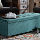Baxton Studio Roanoke Modern and Contemporary Teal Blue Velvet Fabric Upholstered Grid-Tufted Storage Ottoman Bench
