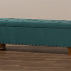 Baxton Studio Hannah Modern and Contemporary Teal Blue Velvet Fabric Upholstered Button-Tufted Storage Ottoman Bench