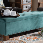 Baxton Studio Hannah Modern and Contemporary Teal Blue Velvet Fabric Upholstered Button-Tufted Storage Ottoman Bench