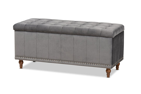 Baxton Studio Kaylee Modern and Contemporary Grey Velvet Fabric Upholstered Button-Tufted Storage Ottoman Bench