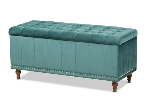 Baxton Studio Kaylee Modern and Contemporary Teal Blue Velvet Fabric Upholstered Button-Tufted Storage Ottoman Bench