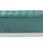 Baxton Studio Kaylee Modern and Contemporary Teal Blue Velvet Fabric Upholstered Button-Tufted Storage Ottoman Bench