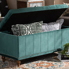 Baxton Studio Kaylee Modern and Contemporary Teal Blue Velvet Fabric Upholstered Button-Tufted Storage Ottoman Bench