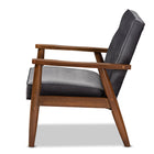 Baxton Studio Sorrento Mid-century Modern Grey Velvet Fabric Upholstered Walnut Finished Wooden Lounge Chair
