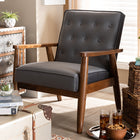 Baxton Studio Sorrento Mid-century Modern Grey Velvet Fabric Upholstered Walnut Finished Wooden Lounge Chair