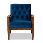 Baxton Studio Sorrento Mid-century Modern Navy Blue Velvet Fabric Upholstered Walnut Finished Wooden Lounge Chair