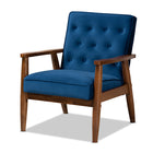 Baxton Studio Sorrento Mid-century Modern Navy Blue Velvet Fabric Upholstered Walnut Finished 3-Piece Wooden Living Room Set