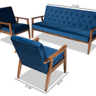 Baxton Studio Sorrento Mid-century Modern Navy Blue Velvet Fabric Upholstered Walnut Finished 3-Piece Wooden Living Room Set