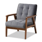 Baxton Studio Asta Mid-Century Modern Grey Velvet Fabric Upholstered Walnut Finished Wood Armchair