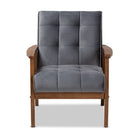 Baxton Studio Asta Mid-Century Modern Grey Velvet Fabric Upholstered Walnut Finished Wood Armchair