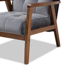 Baxton Studio Asta Mid-Century Modern Grey Velvet Fabric Upholstered Walnut Finished Wood Armchair