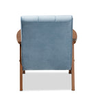 Baxton Studio Asta Mid-Century Modern Light Blue Velvet Fabric Upholstered Walnut Finished Wood Armchair