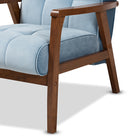 Baxton Studio Asta Mid-Century Modern Light Blue Velvet Fabric Upholstered Walnut Finished Wood Armchair