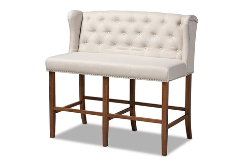 Baxton Studio Alira Modern and Contemporary Beige Fabric Upholstered Walnut Finished Wood Button Tufted Bar Stool Bench