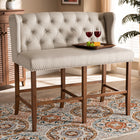 Baxton Studio Alira Modern and Contemporary Beige Fabric Upholstered Walnut Finished Wood Button Tufted Bar Stool Bench