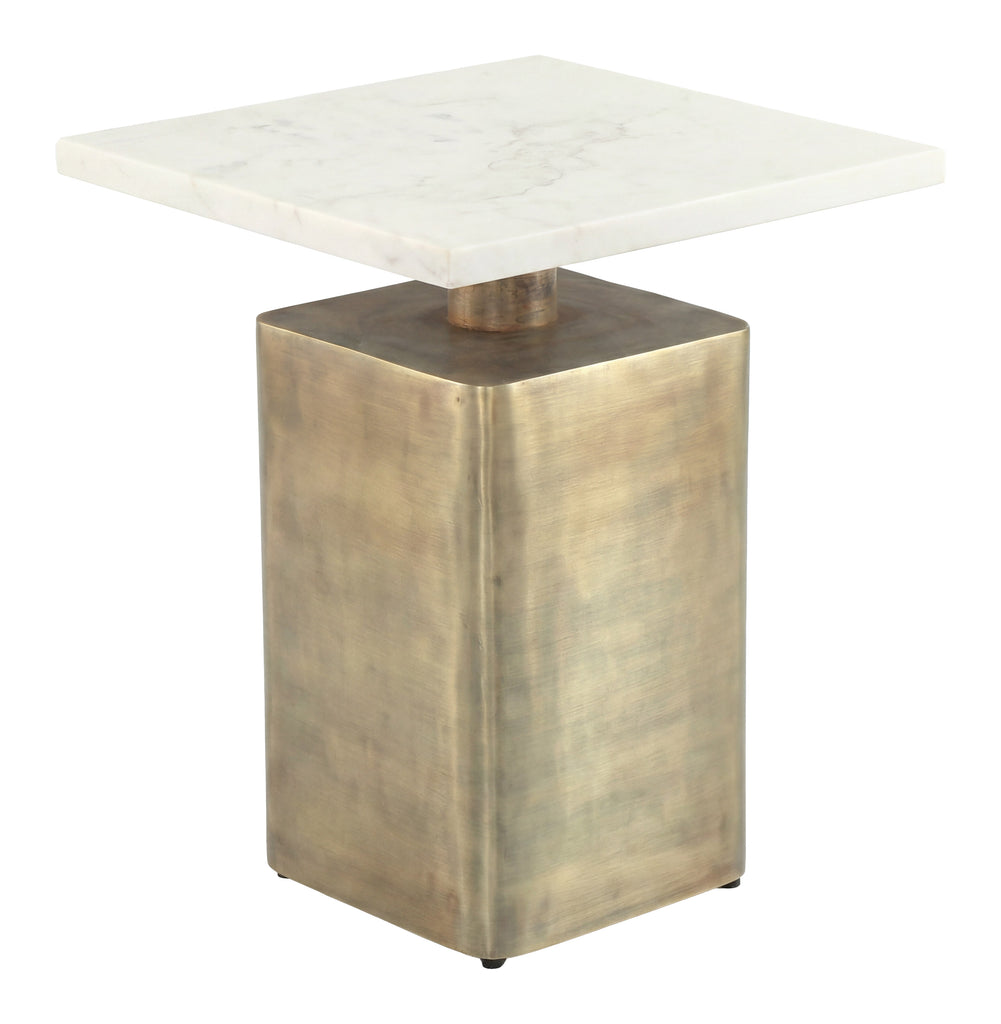 Zuo Nyra Side Table White & Brass