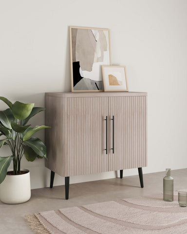 Manhattan Comfort Jodie Mid-Century Modern 31" Fluted Accent Cabinet in Whitewashed Oak
