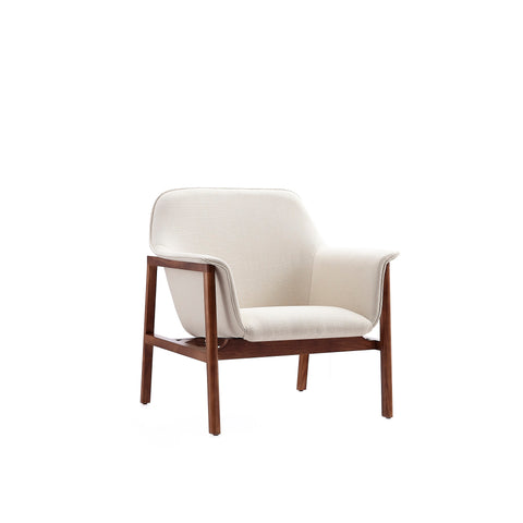 Manhattan Comfort Miller Mid-Century Modern Linen Weave Accent Armchair in Cream
