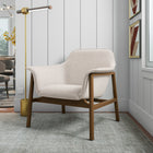 Manhattan Comfort Miller Mid-Century Modern Linen Weave Accent Armchair in Cream