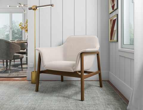 Manhattan Comfort Miller Mid-Century Modern Linen Weave Accent Armchair in Cream